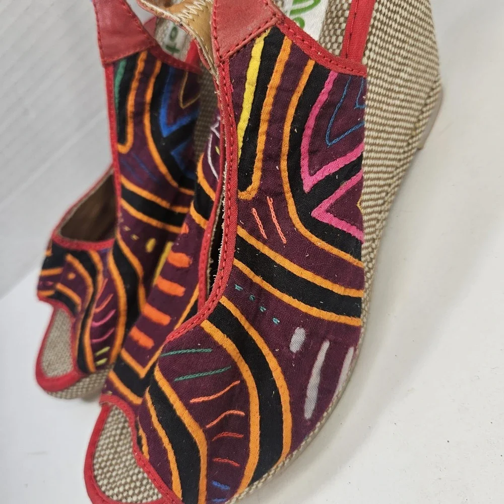 Handmade Tribal Wedge‎ Sandals Size 38 Colombia Textile Leather Boho 7.5